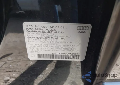 2010 Audi Q5 3.2 Premium из США, поврежденный, VIN WA1LKAFP6AA028537